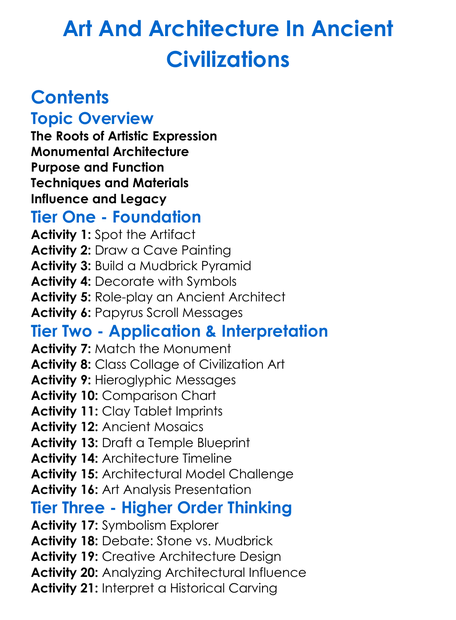 Art And Architecture In Ancient Civilizations Worksheet Activity Booklet