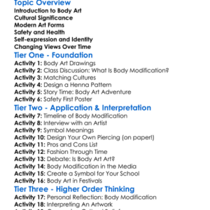 Art And Body Modification Worksheet Activity Booklet