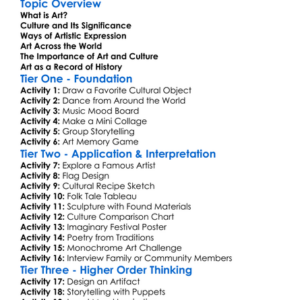 Art And Cultural Expression Worksheet Activity Booklet
