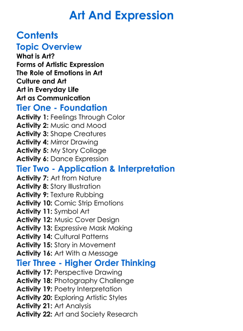 Art And Expression Worksheet Activity Booklet
