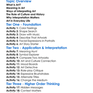 Art And Interpretation Worksheet Activity Booklet