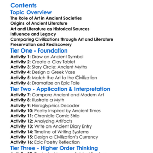 Art And Literature In Ancient Civilizations Worksheet Activity Booklet