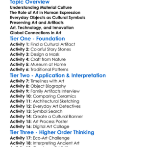 Art And Material Culture Worksheet Activity Booklet