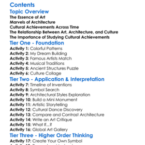 Art Architecture And Cultural Achievements Worksheet Activity Booklet