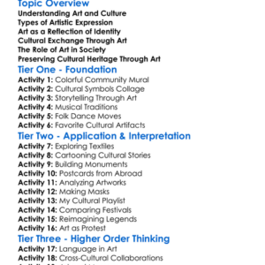 Art As Cultural Expression Worksheet Activity Booklet