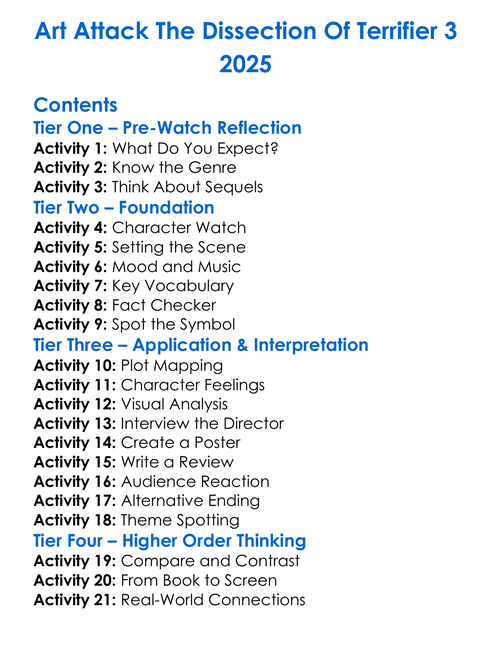 Art Attack The Dissection Of Terrifier 3 2025 Worksheet Activity Booklet