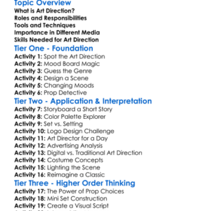 Art Direction In Media Worksheet Activity Booklet