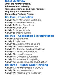 Art Movements In Design Worksheet Activity Booklet
