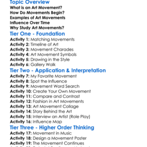 Art Movements Influence Worksheet Activity Booklet