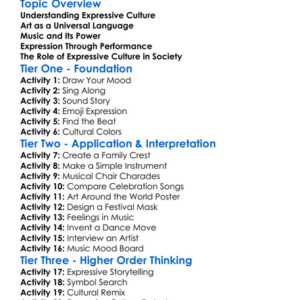 Art Music And Expressive Culture Worksheet Activity Booklet