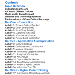 Art Music And Literature Across Cultures Worksheet Activity Booklet