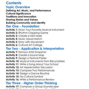 Art Music And Performance In Culture Worksheet Activity Booklet