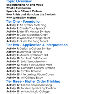 Art Music And Symbolism Worksheet Activity Booklet