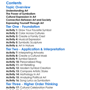 Art Symbolism And Cultural Expression Worksheet Activity Booklet