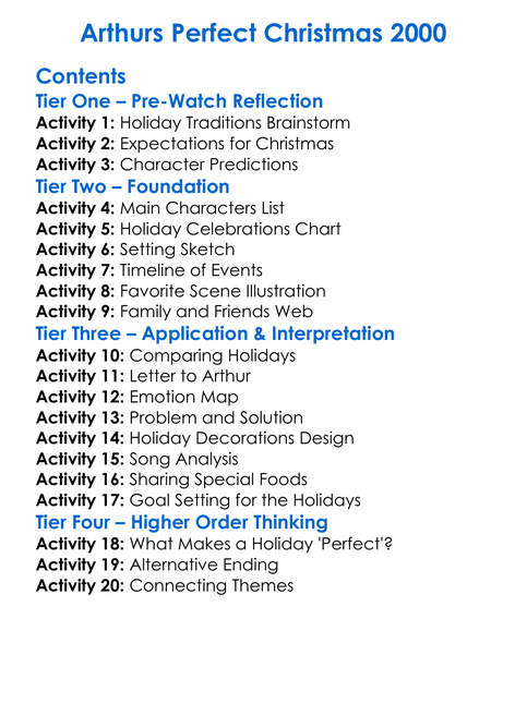 Arthurs Perfect Christmas 2000 Worksheet Activity Booklet