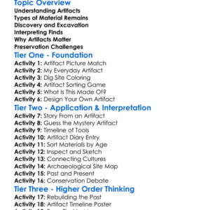 Artifacts And Material Remains Worksheet Activity Booklet