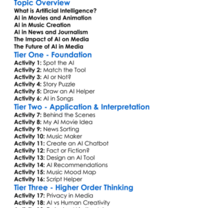 Artificial Intelligence In Media Worksheet Activity Booklet