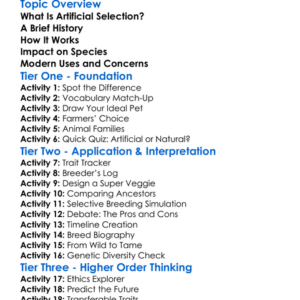 Artificial Selection Worksheet Activity Booklet