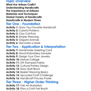 Artisan Crafts And Handicrafts Worksheet Activity Booklet