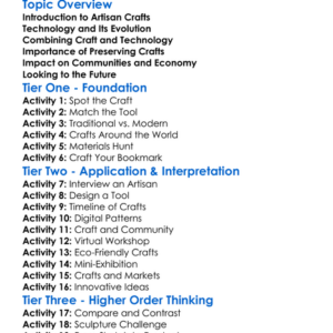 Artisan Crafts And Technology Worksheet Activity Booklet