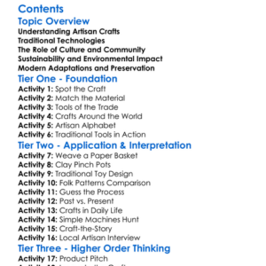Artisan Crafts And Traditional Technologies Worksheet Activity Booklet