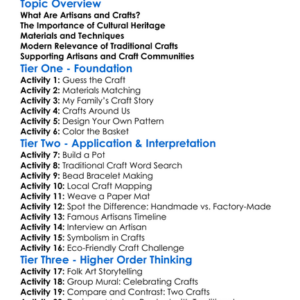 Artisanship And Traditional Crafts Worksheet Activity Booklet