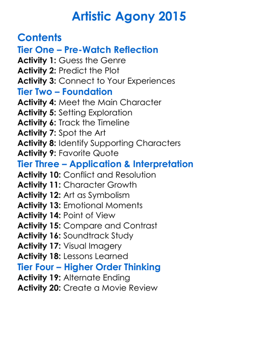 Artistic Agony 2015 Worksheet Activity Booklet