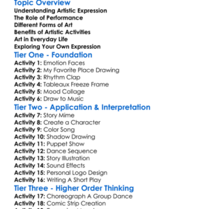 Artistic Expression And Performance Worksheet Activity Booklet