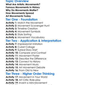Artistic Movements Worksheet Activity Booklet