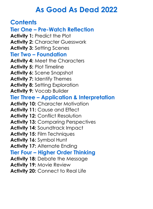 As Good As Dead 2022 Worksheet Activity Booklet