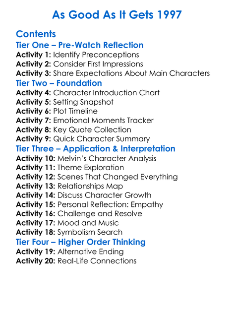 As Good As It Gets 1997 Worksheet Activity Booklet