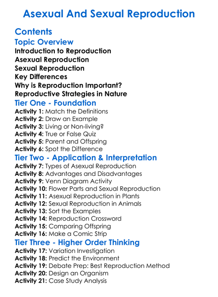 Asexual And Sexual Reproduction Worksheet Activity Booklet