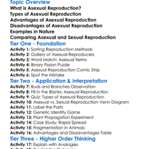 Asexual Reproduction Worksheet Activity Booklet