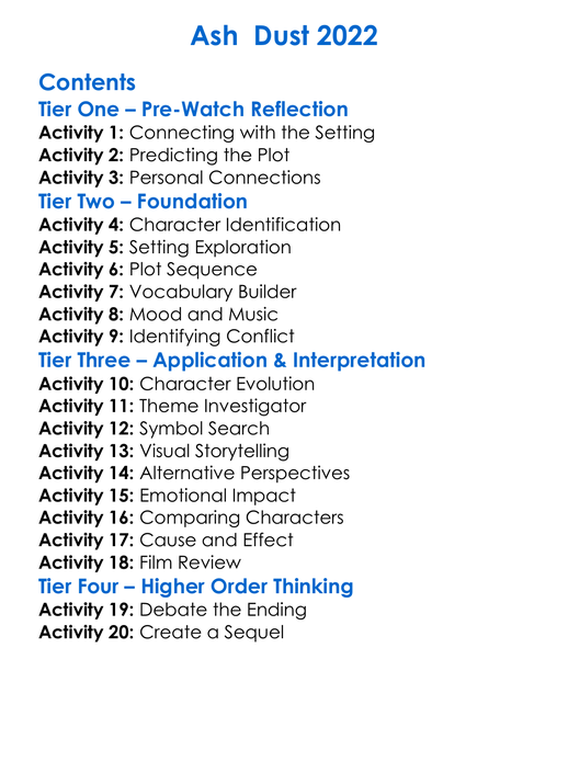 Ash Dust 2022 Worksheet Activity Booklet