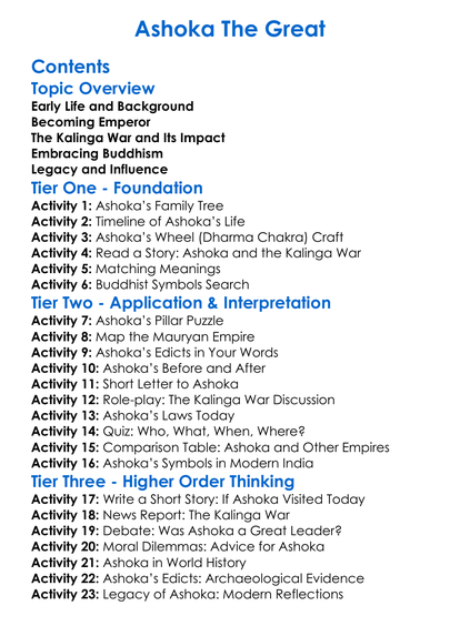 Ashoka The Great Worksheet Activity Booklet