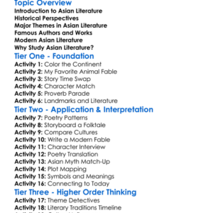 Asian Literature Worksheet Activity Booklet