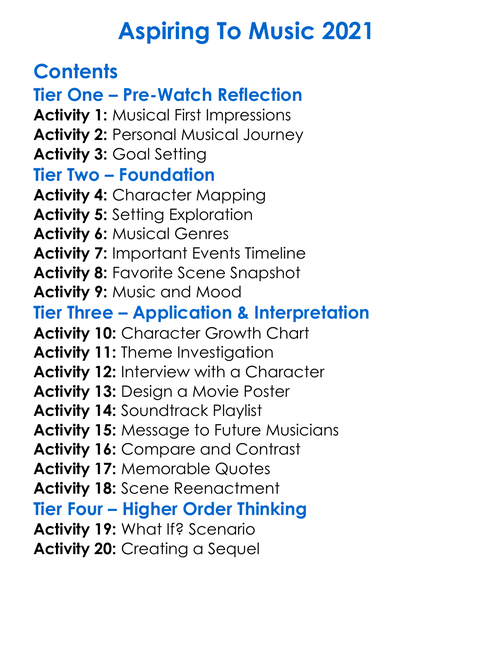 Aspiring To Music 2021 Worksheet Activity Booklet