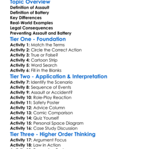 Assault And Battery Worksheet Activity Booklet
