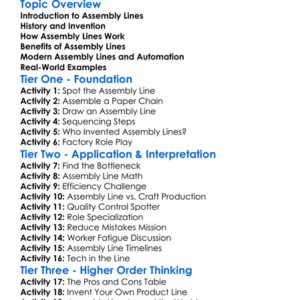 Assembly Line Processes Worksheet Activity Booklet