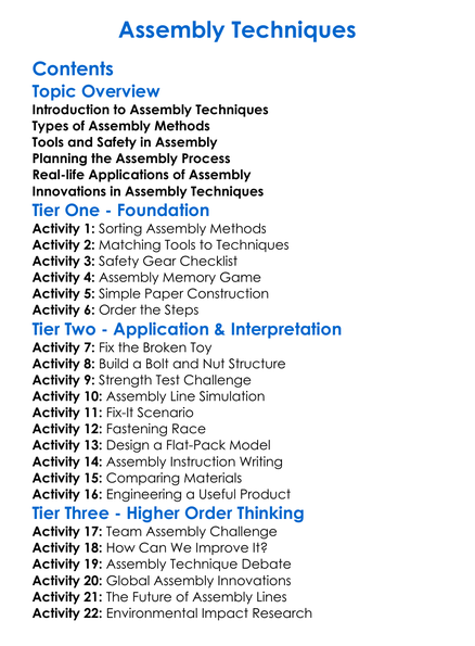 Assembly Techniques Worksheet Activity Booklet