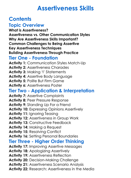 Assertiveness Skills Worksheet Activity Booklet