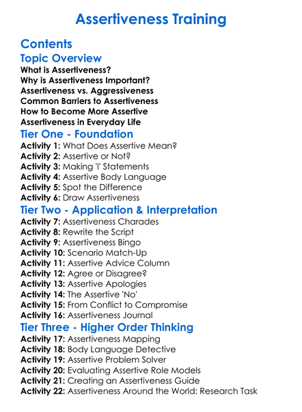 Assertiveness Training Worksheet Activity Booklet