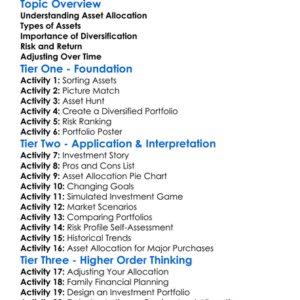 Asset Allocation Worksheet Activity Booklet