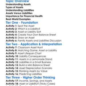Assets And Liabilities Worksheet Activity Booklet