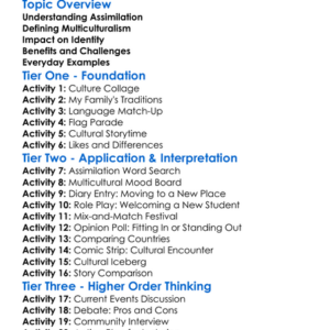 Assimilation And Multiculturalism Worksheet Activity Booklet