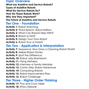 Assistive And Service Robots Worksheet Activity Booklet