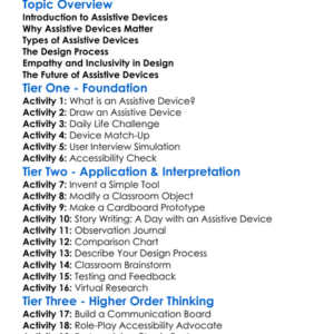 Assistive Devices Design Worksheet Activity Booklet