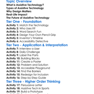 Assistive Technology Design Worksheet Activity Booklet