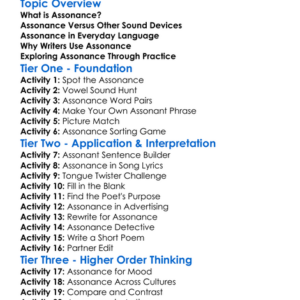 Assonance Worksheet Activity Booklet