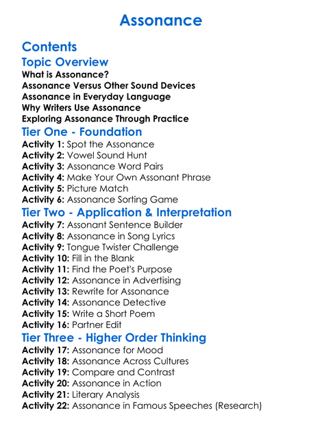 Assonance Worksheet Activity Booklet